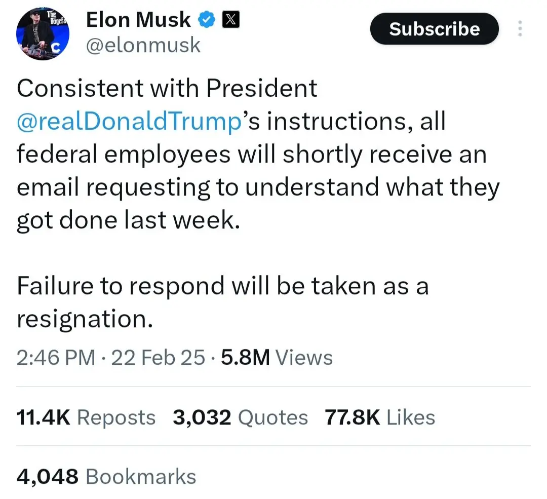 A screenshot of a tweet from Elon Musk's verified X account, which reads: 'Consistent with President @realDonaldTrump's…