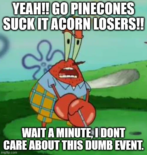 A cartoon lobster character, Mr. Krabs from SpongeBob SquarePants, is shown in a golfing pose with an angry expression…