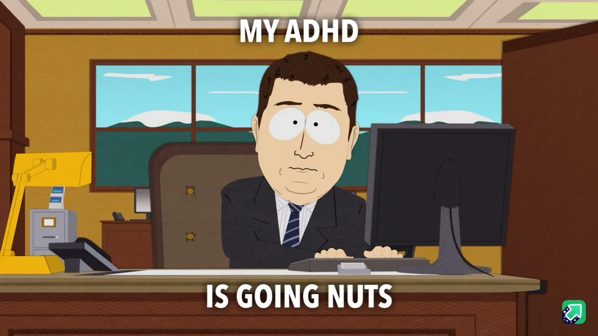 An animated man in a suit sits at a desk in an office, looking stressed and overwhelmed. He is positioned in front of a…
