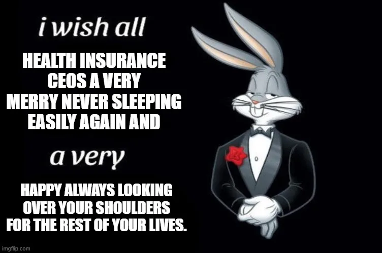 A cartoon rabbit in a tuxedo with a red rose on its lapel stands against a black background. White text is overlaid…