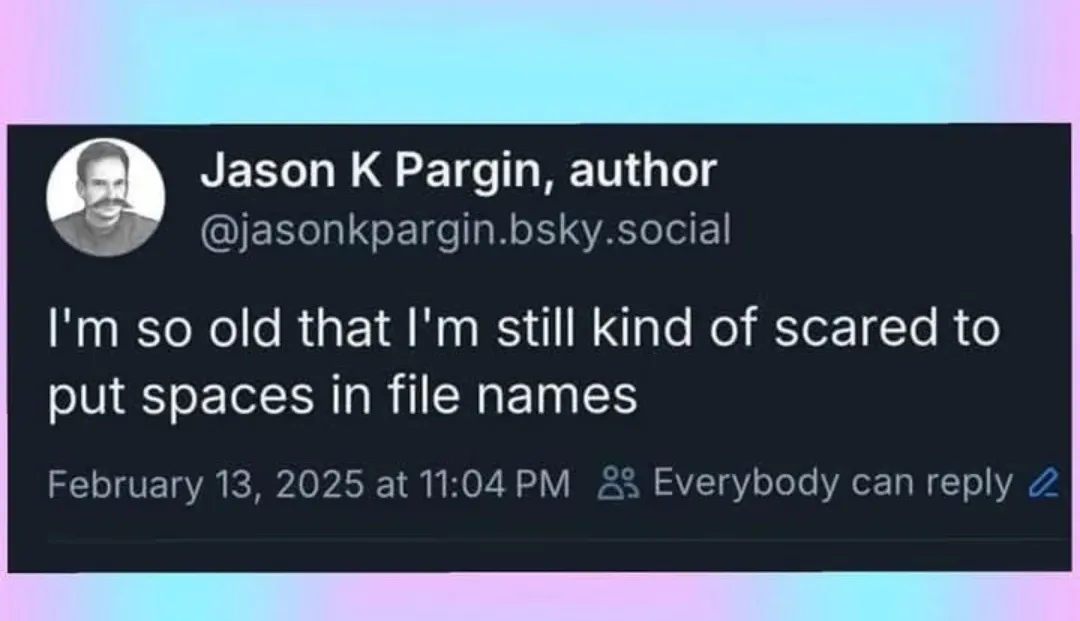 A screenshot of a social media post by Jason K Pargin, author, who says, 'I'm so old that I'm still kind of scared to put…