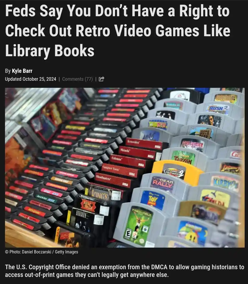 Feds Declare No Right to Borrow Retro Video Games Like Library Books