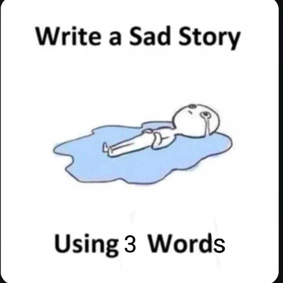 A simple cartoon drawing shows a crying, bald figure lying in a puddle of blue liquid, visually representing emotional…