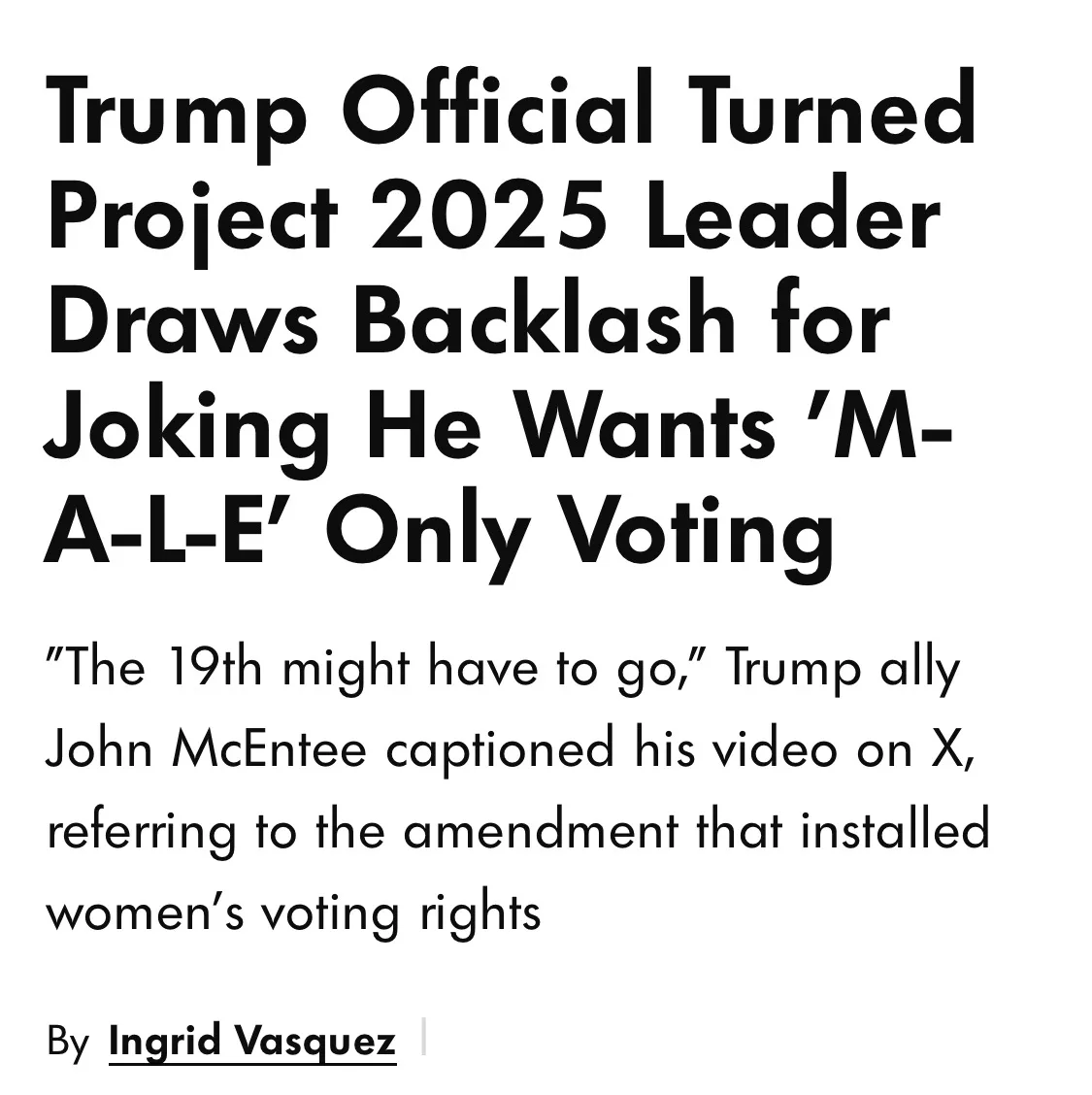 The image displays a mock news article headline in bold black text on a white background. The headline reads 'Trump Official…