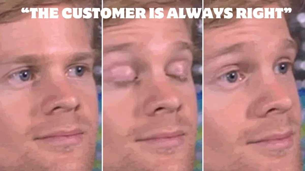 The image shows a three-panel sequence of a man's face, starting with a neutral expression, then closing his eyes in…
