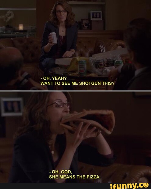 A two-panel meme from a TV show scene. In the top panel, a woman with glasses sits at a table holding a can, challenging…