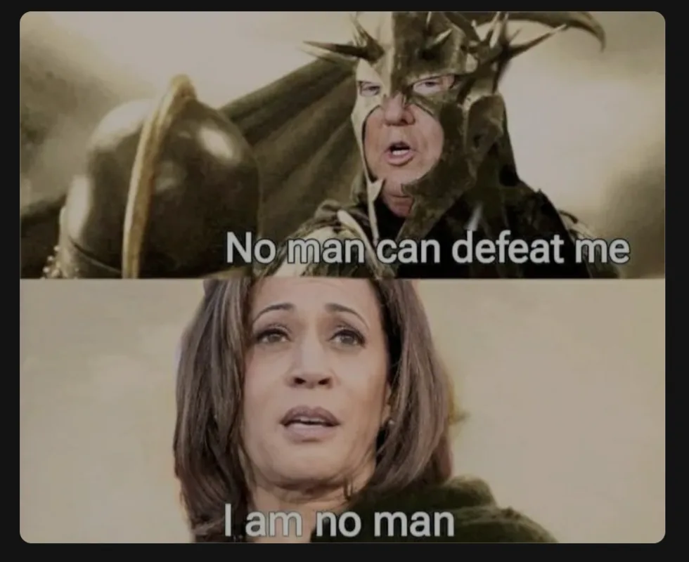 The top panel shows a man in a spiky, metallic helmet with a shield, declaring 'No man can defeat me.' The bottom panel…