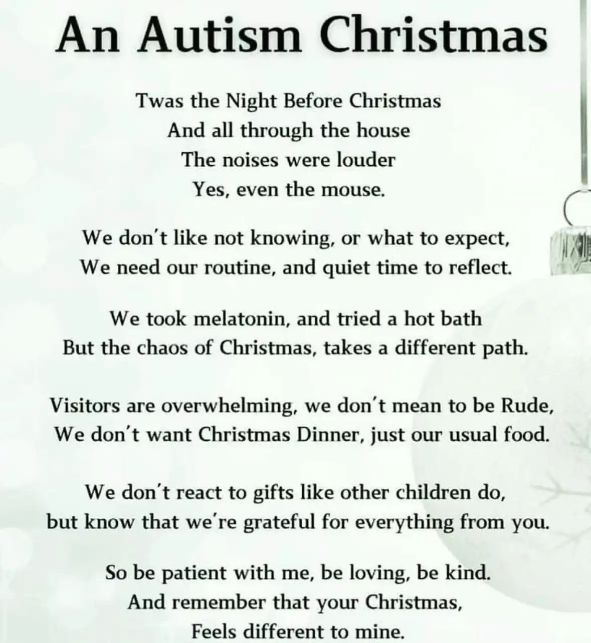 The image displays a poem titled 'An Autism Christmas,' which reimagines 'The Night Before Christmas' to describe the…
