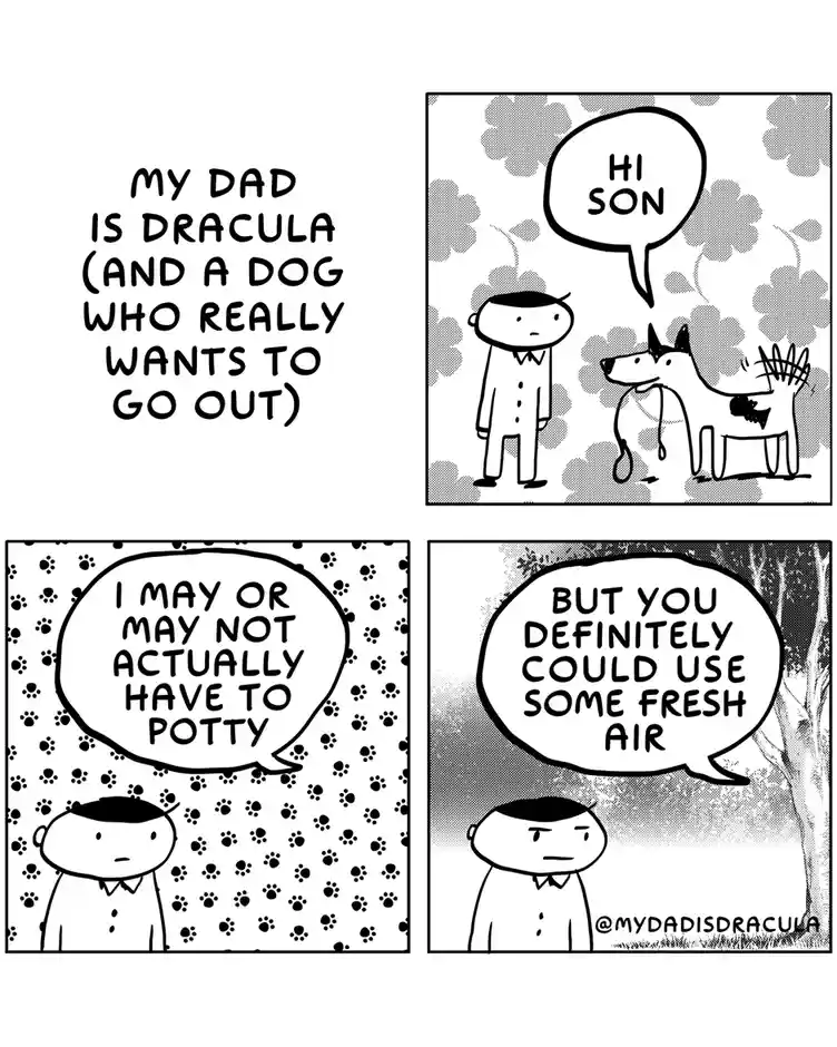 My Dad: The Real-Life Dracula and His Dog Desperate for a Walk