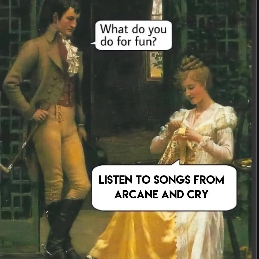 A classical painting depicts a man in 18th-century attire asking a woman in a yellow dress what she does for fun. Her speech…