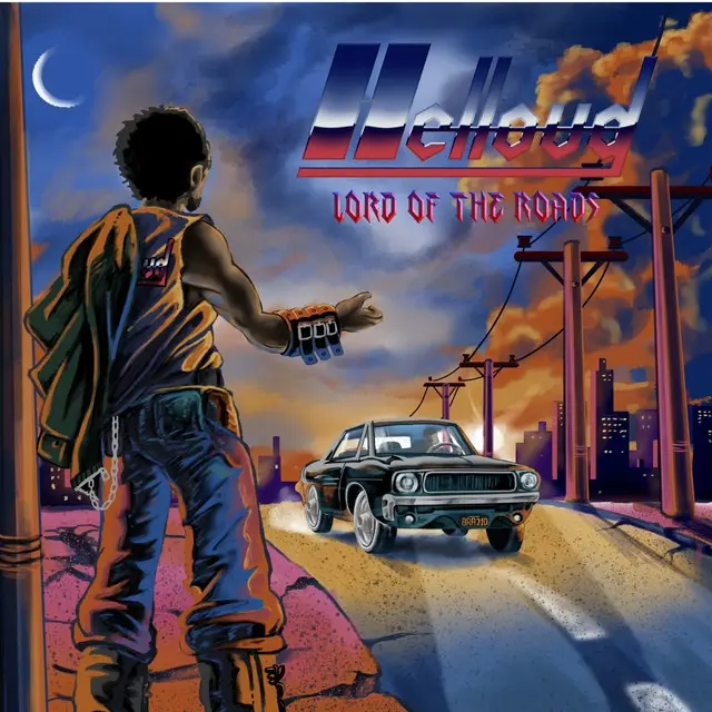 An illustrated album cover shows a Black man in a sleeveless shirt and jeans standing on a roadside, gesturing toward a…