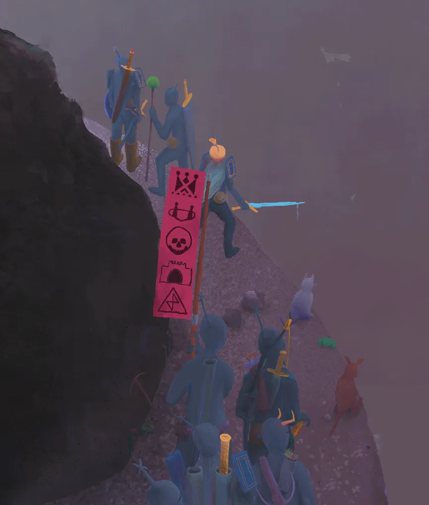 this is a screenshot from the game 'sky children of the light' showing a character standing on a cliff edge with a pink…