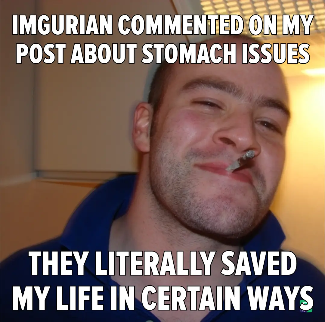 A man with stubble and a cigarette in his mouth smiles smugly while wearing a blue collared shirt. The text overlaid on the…