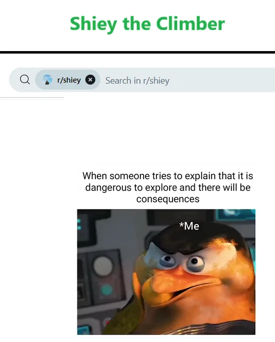 The image shows a screenshot of a Reddit search bar for r/shiey, followed by text that reads 'When someone tries to explain…