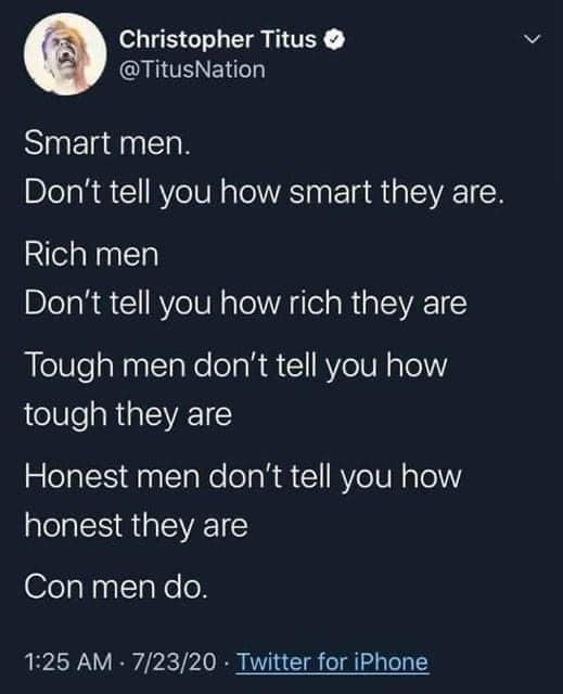 A screenshot of a tweet from Christopher Titus's verified Twitter account (@TitusNation) displaying a list of humorous…