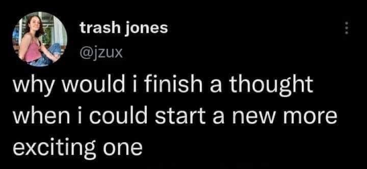 A screenshot of a tweet from user 'trash jones' (@jzux) shows a woman in a pink top and blue jeans sitting on a couch. The…