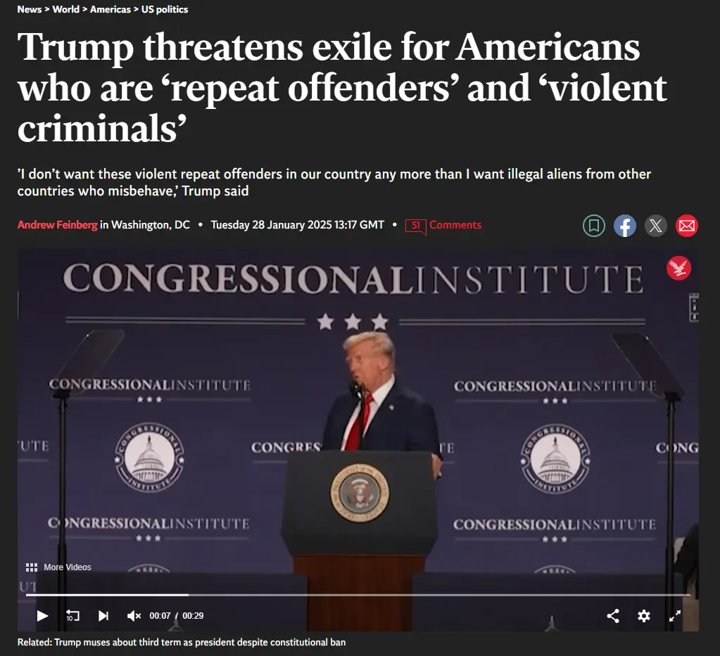 A screenshot of a news article shows Donald Trump speaking at a podium with the 'Congressional Institute' logo behind him…