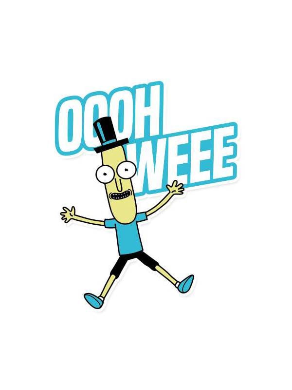 A cartoon banana character wearing a black top hat, blue shirt, and black shorts, with arms and legs spread wide in an…