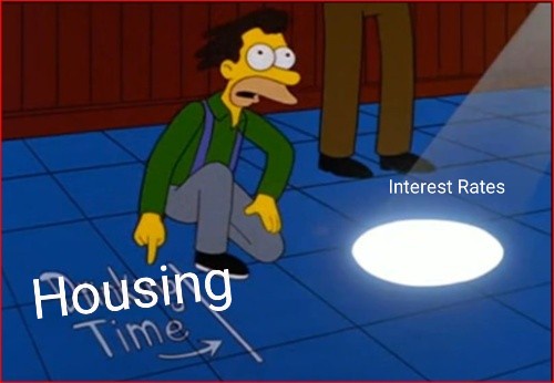A cartoon character kneels on a tiled floor, pointing at the word 'Housing' written in chalk. A bright, glowing circle…