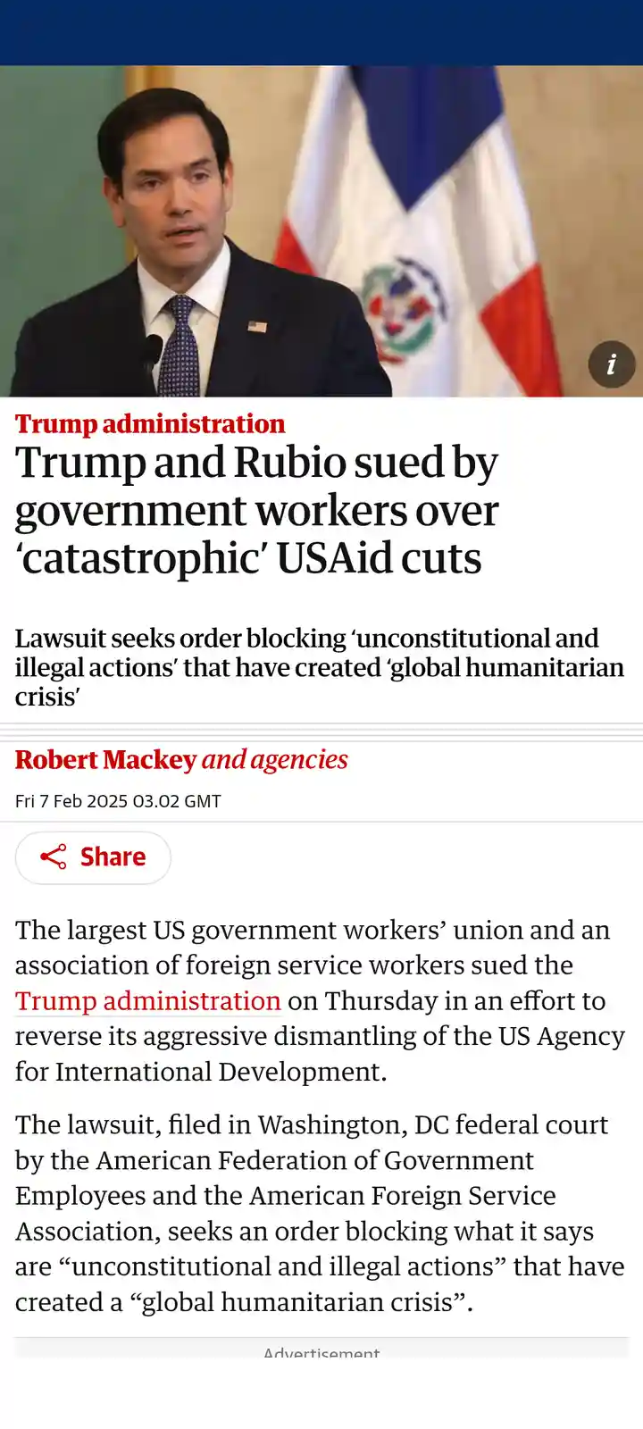 A screenshot of a news article with a photo of a man in a suit speaking at a podium with a flag behind him. The headline…
