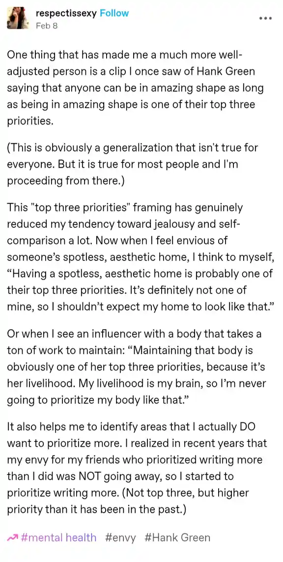 A screenshot of a social media post by 'respectissexy' dated February 8, featuring a long-form text about how adopting Hank…