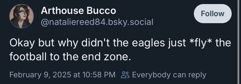 A screenshot of a blue-toned social media post from a user named Arthouse Bucco, showing a tweet that reads 'Okay but why…