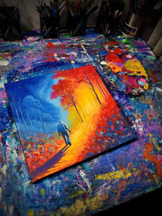 Check out my latest acrylic painting titled 'A Change Of Seasons' - bright and colorful vibes today! :)
