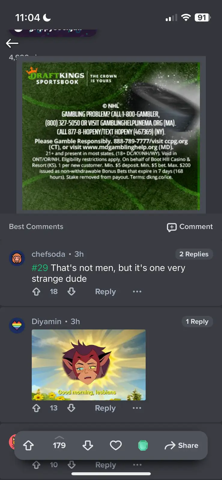 A screenshot of a Reddit comment section where a user named 'chef soda' posted the text 'That's not men, but it's one very…