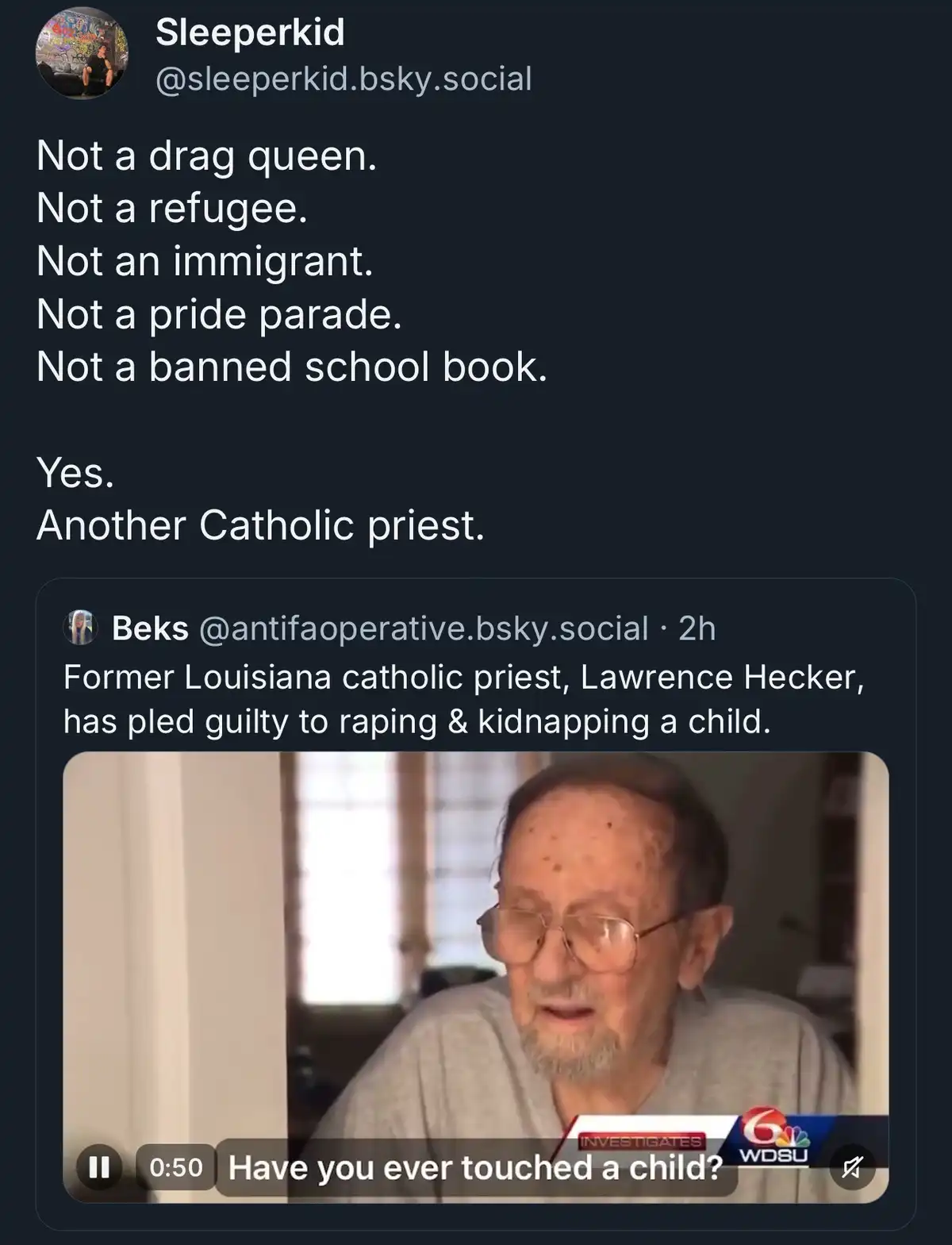 A screenshot of a social media thread shows a user named Sleeperkid listing several categories of controversial topics, then…