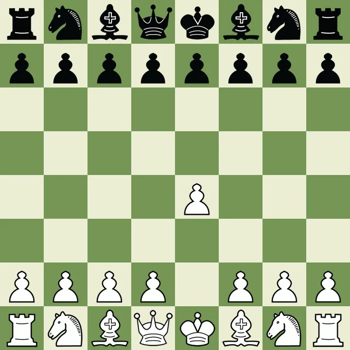 A chessboard with pieces arranged in a chaotic, seemingly nonsensical configuration, featuring multiple kings, queens, and…