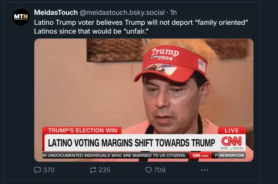 A screenshot of a CNN news broadcast shows a man wearing a red 'Trump 2024' visor, looking downcast. The on-screen text…