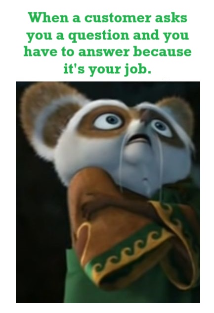 The image shows a close-up of the animated character Po from Kung Fu Panda, looking visibly stressed and overwhelmed with…