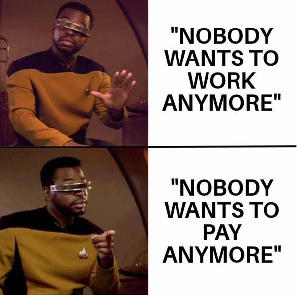 The image is a two-panel meme featuring actor Jussie Smollett as the Star Trek character Geordi La Forge, wearing his…
