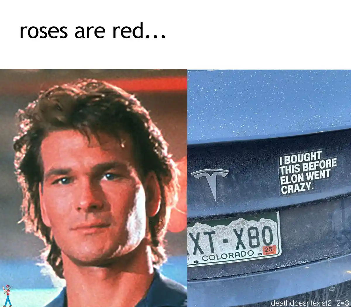 The image is split: left side shows a man with a serious expression and a white bandage on his cheek, with the text 'roses…