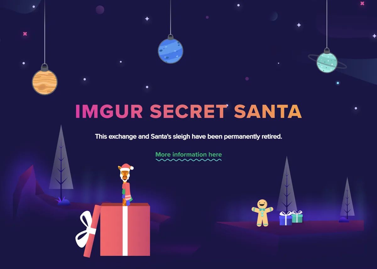 A festive, cartoon-style image shows a llama in a Santa hat standing atop a large red gift box, with a smiling gingerbread…