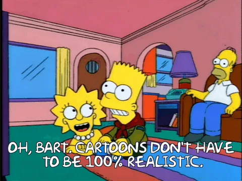 The image shows six panels of Lisa Simpson and Bart Simpson sitting on a couch in their living room, with Homer Simpson…
