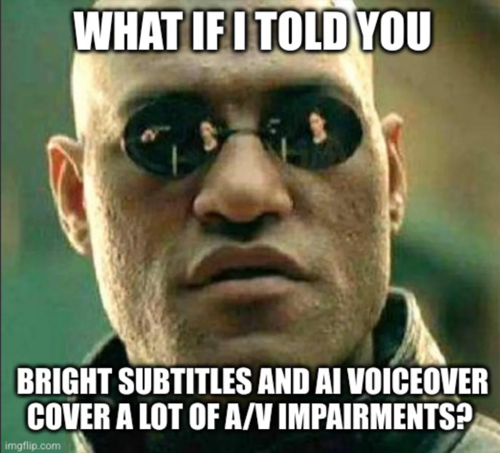 A close-up image of Morpheus from The Matrix, wearing his iconic dark sunglasses and looking intensely at the viewer. White…