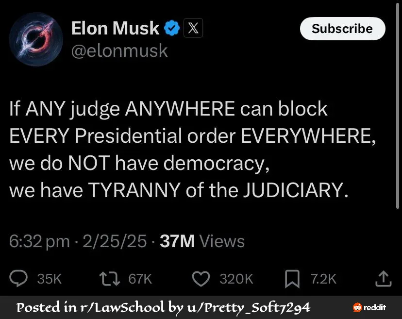 A screenshot of a tweet from Elon Musk's verified X account, displaying his text in large white font against a black…