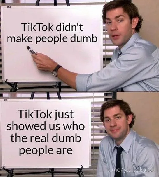 A two-panel meme featuring actor John Krasinski as Jim Halpert from 'The Office'. In the top panel, he writes 'TikTok didn't…