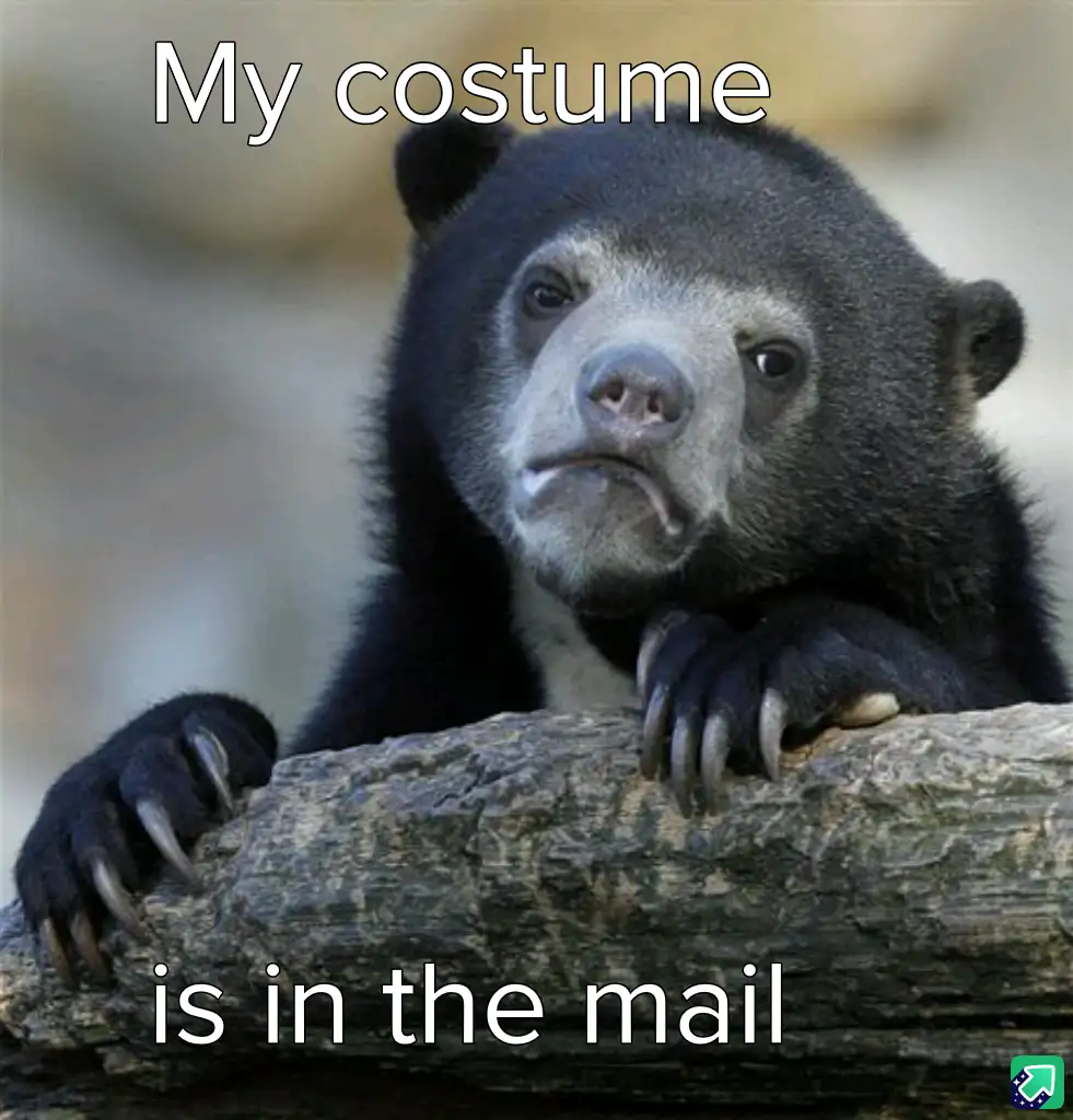 A close-up photo of a sad-looking spectacled bear resting its paws on a log, with white text overlaid at the top reading 'My…