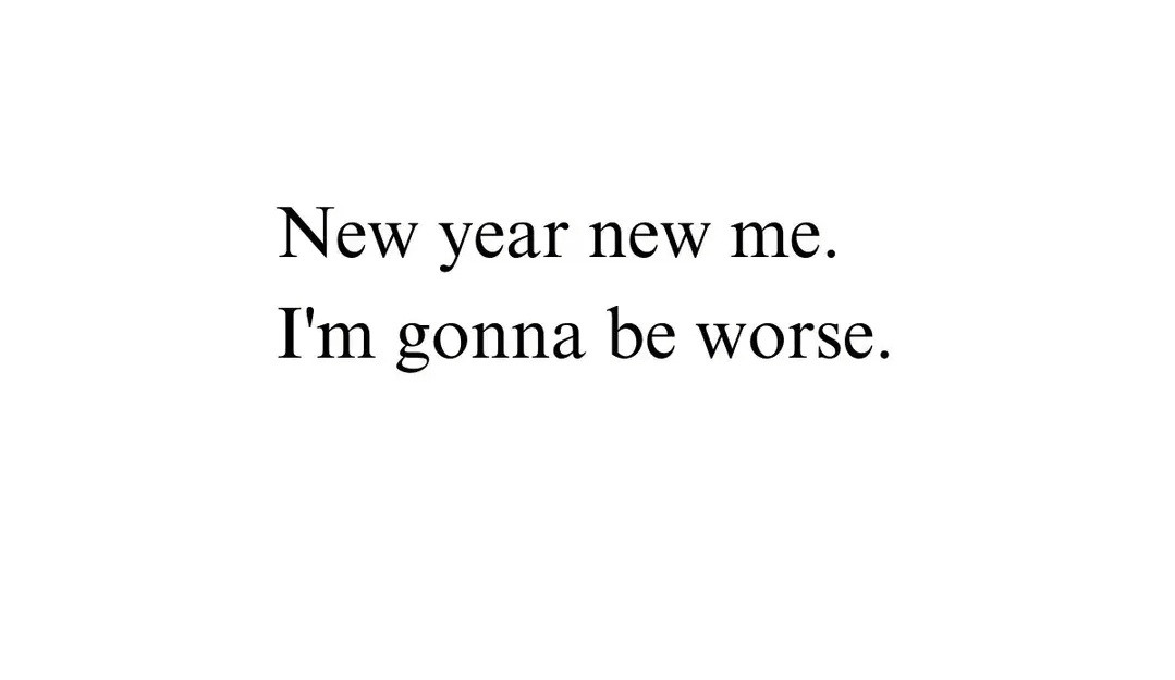 The image displays two lines of black serif text centered on a plain white background. The first line reads 'New year new…