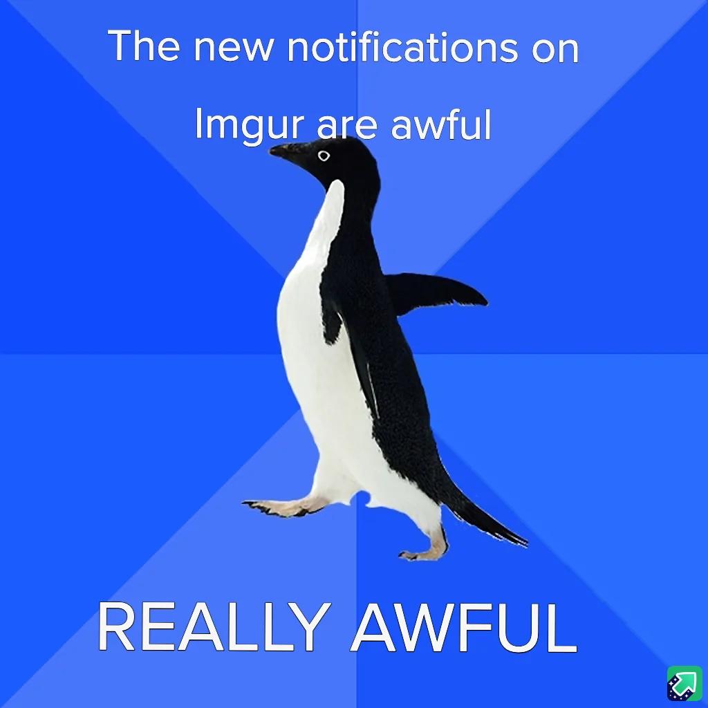 A black-and-white penguin stands against a blue background with diagonal stripes. White text at the top reads 'The new…
