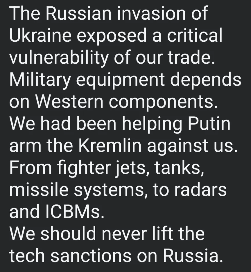 A black background with white text that reads: 'The Russian invasion of Ukraine exposed a critical vulnerability of our…