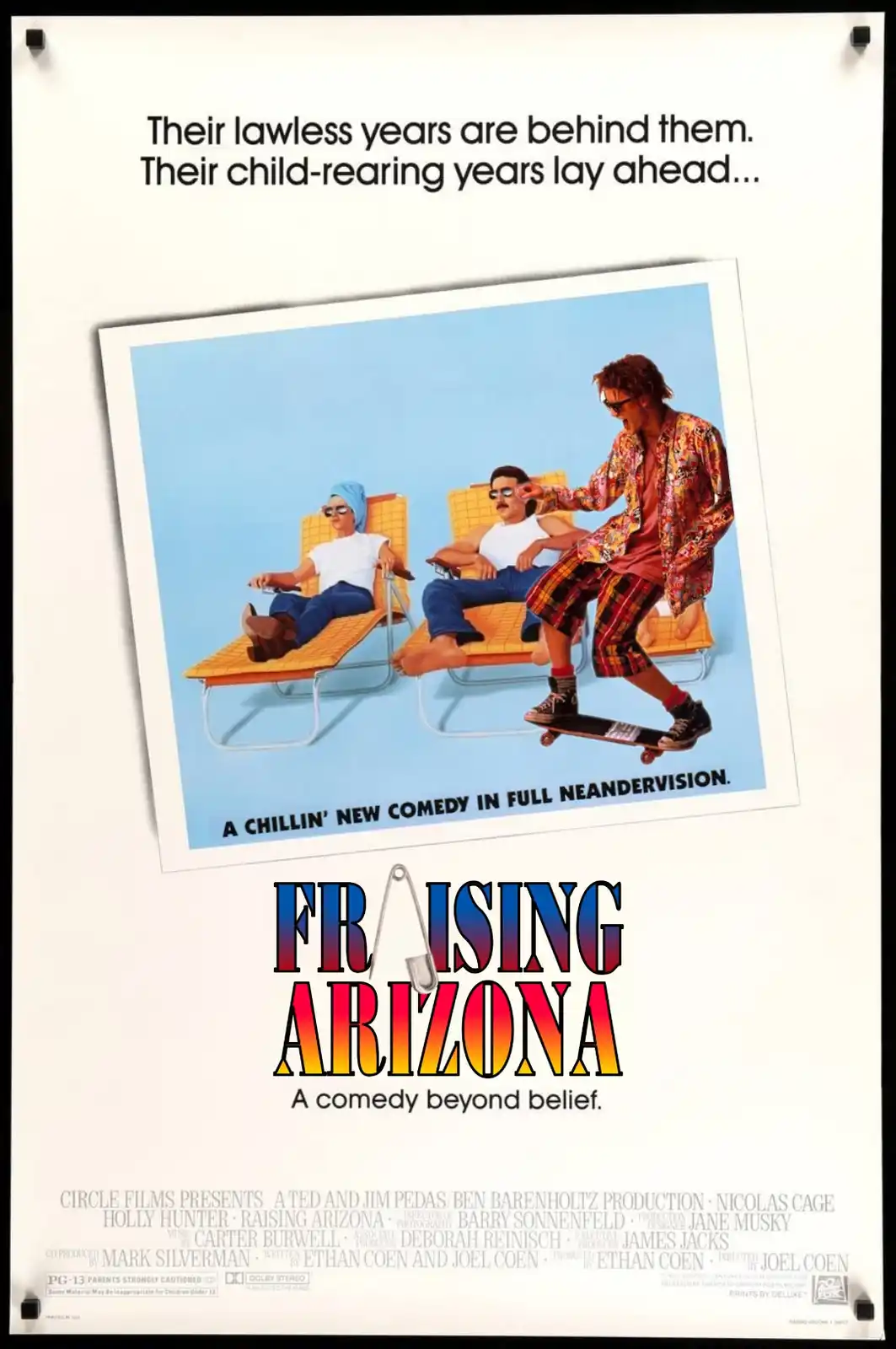 This is a parody movie poster for 'Raising Arizona' with the title altered to 'FRAISING ARIZONA'. The poster features three…