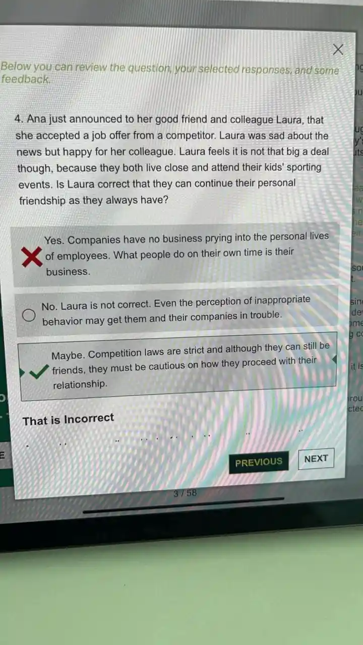 A screenshot of an online quiz interface shows a question about whether a friend can remain friends after one accepts a job…