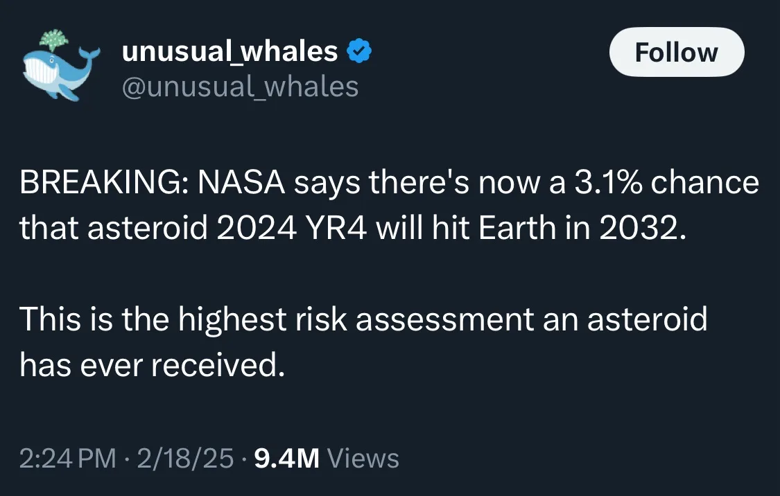 A screenshot of a Twitter post from the verified account 'unusual_whales' with a blue whale profile picture. The tweet…
