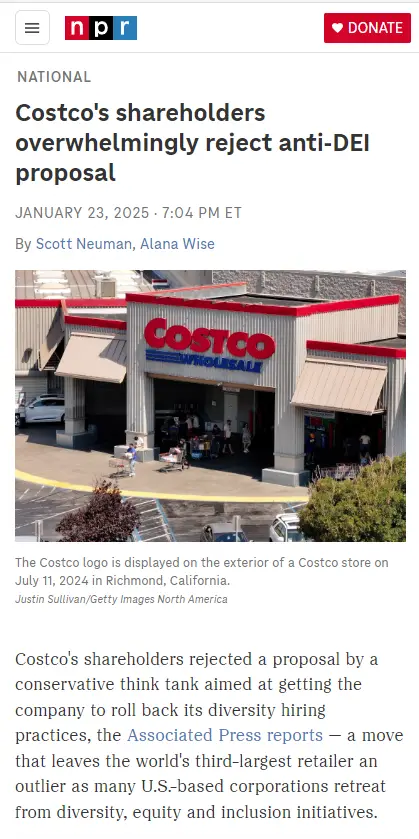 An exterior photo of a Costco Wholesale store with its red logo visible above the entrance, showing shoppers and cars…