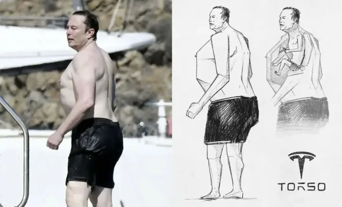 The image is a split-screen meme: on the left, a shirtless man in black swim trunks stands on a boat deck; on the right, two…