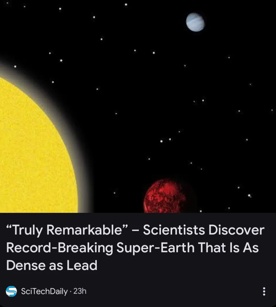 An image of space with a large yellow star on the left, a red planet below it, and a smaller blue planet in the upper right…
