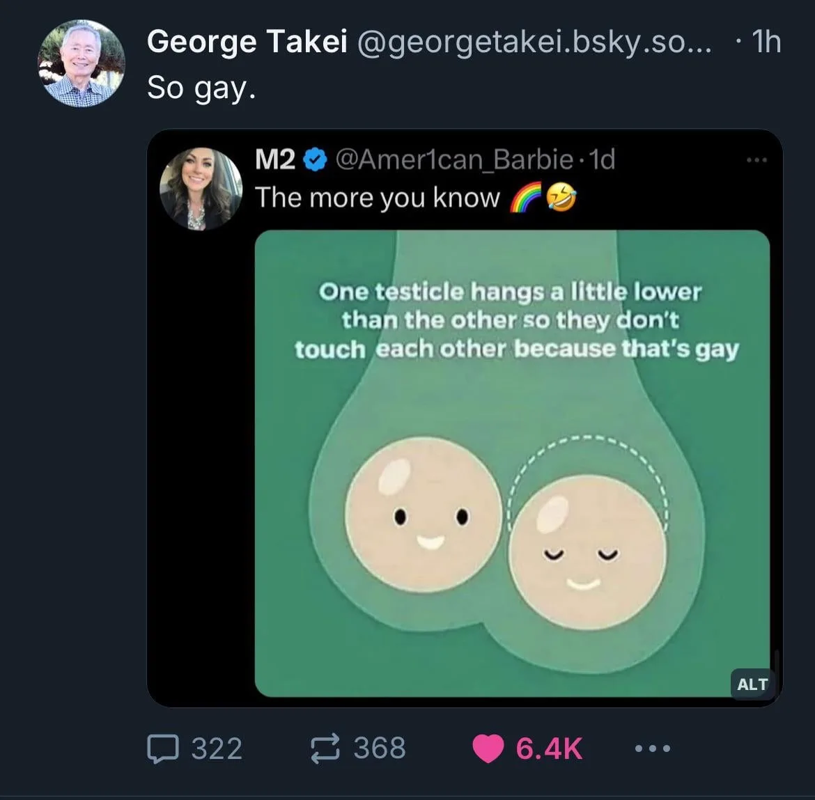 A cartoon image shows two smiling, round testicles inside a green sack, one slightly lower than the other. White text…